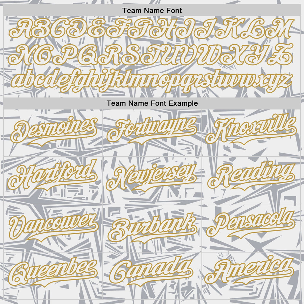 Custom White Gray-Old Gold Geometric Cyber Starburst Authentic Baseball Jersey