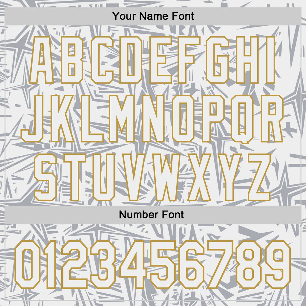 Custom White Gray-Old Gold Geometric Cyber Starburst Authentic Baseball Jersey