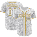 Custom White Gray-Old Gold Geometric Cyber Starburst Authentic Baseball Jersey
