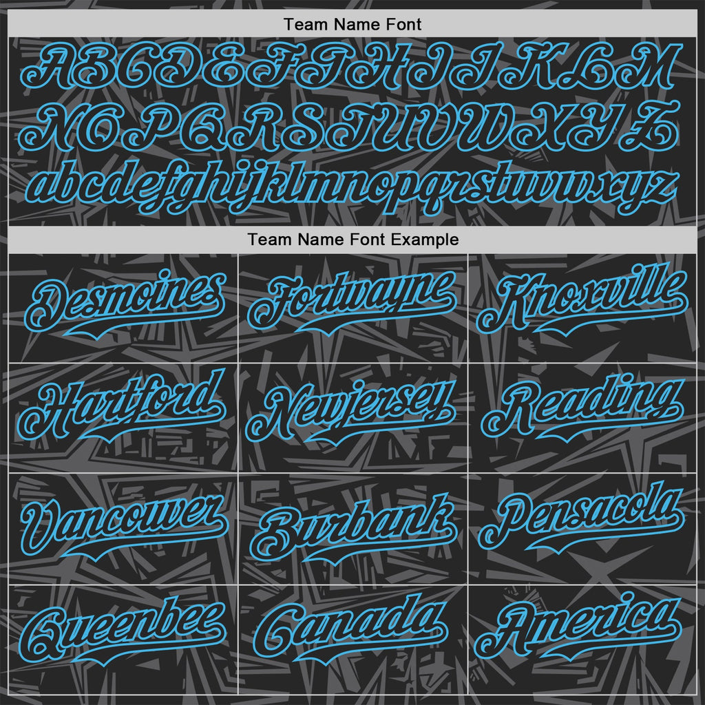 Custom Black Steel Gray-Sky Blue Geometric Cyber Starburst Authentic Baseball Jersey