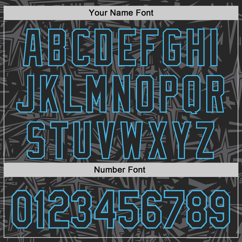Custom Black Steel Gray-Sky Blue Geometric Cyber Starburst Authentic Baseball Jersey