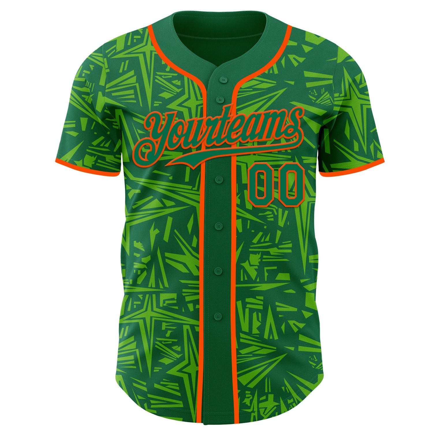 Custom Kelly Green Aurora Green-Orange Geometric Cyber Starburst Authentic Baseball Jersey