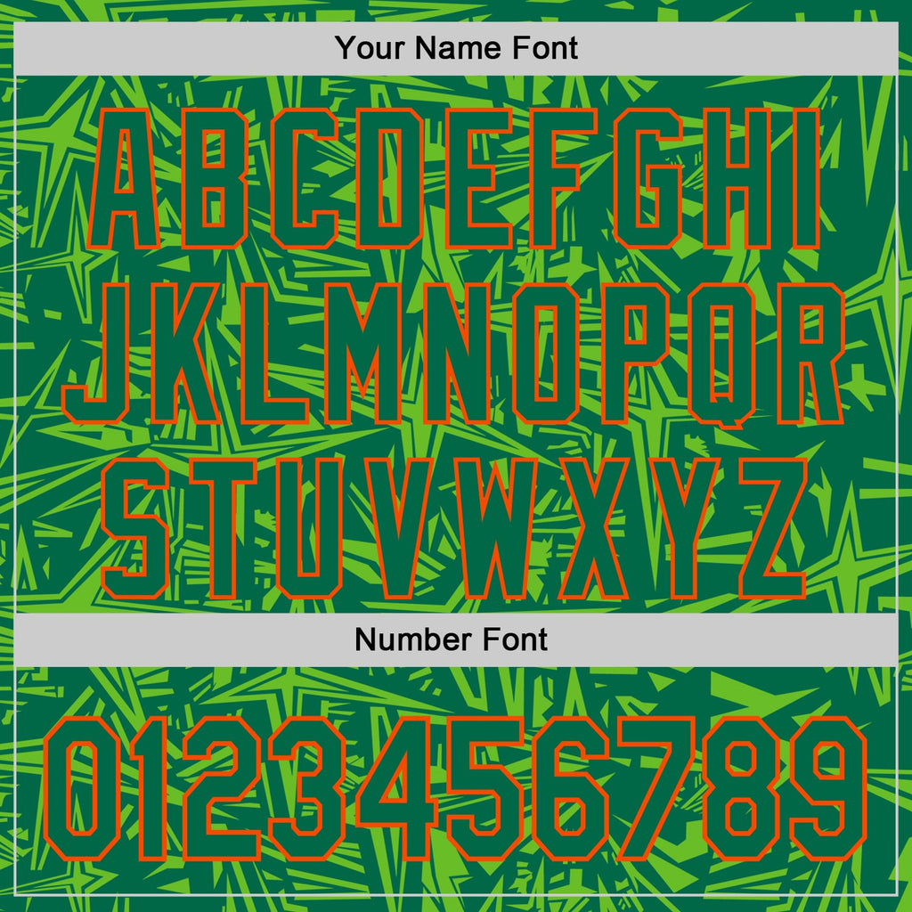 Custom Kelly Green Aurora Green-Orange Geometric Cyber Starburst Authentic Baseball Jersey