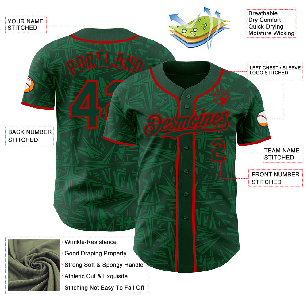 Custom Green-Red Geometric Cyber Starburst Authentic Baseball Jersey