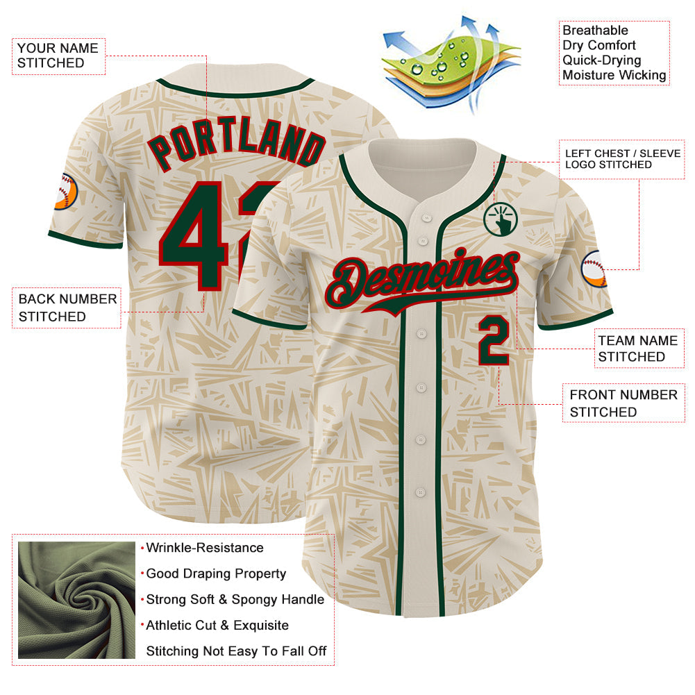 Custom Cream Green-Red Geometric Cyber Starburst Authentic Baseball Jersey