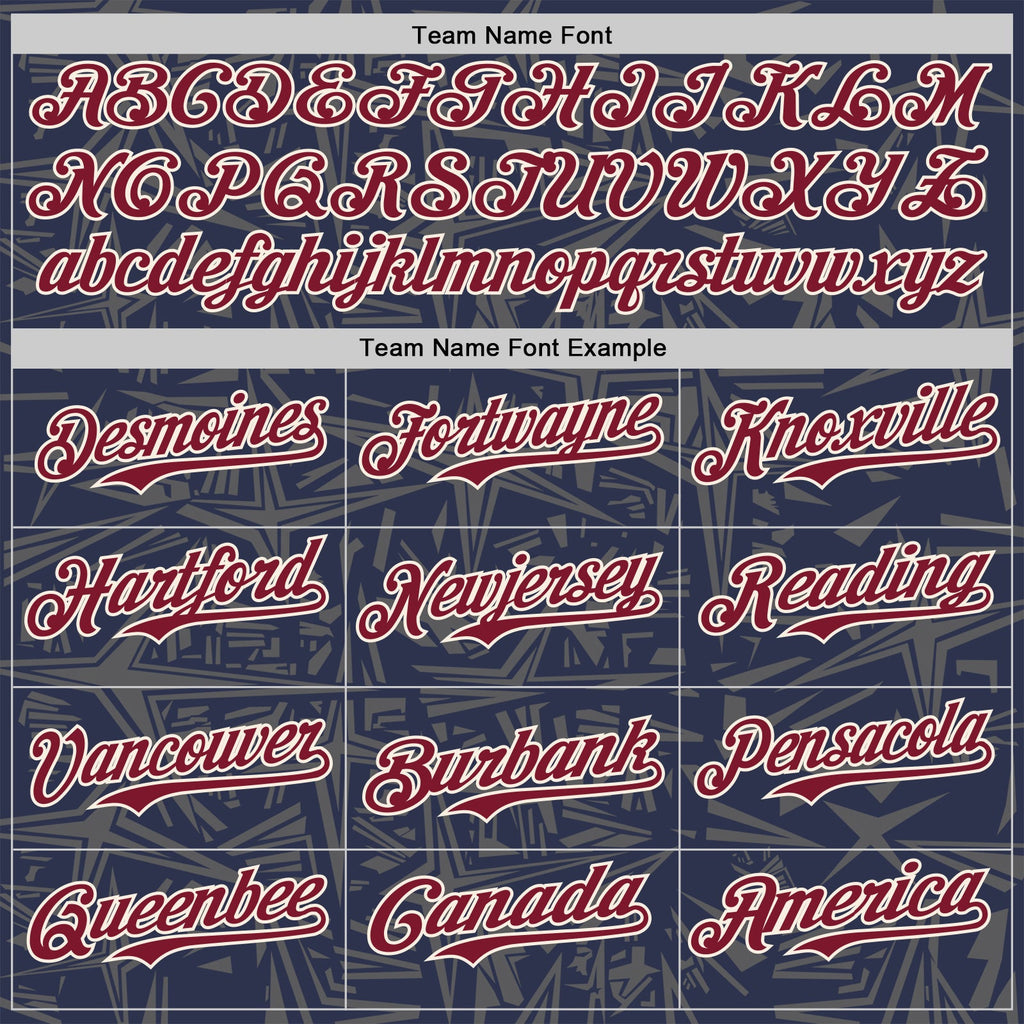 Custom Navy Crimson Steel Gray-Cream Geometric Cyber Starburst Authentic Baseball Jersey