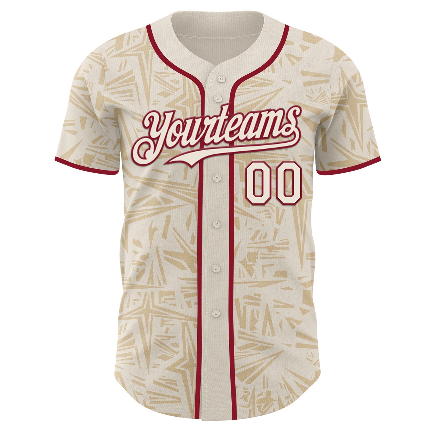 Custom Cream-Crimson Geometric Cyber Starburst Authentic Baseball Jersey