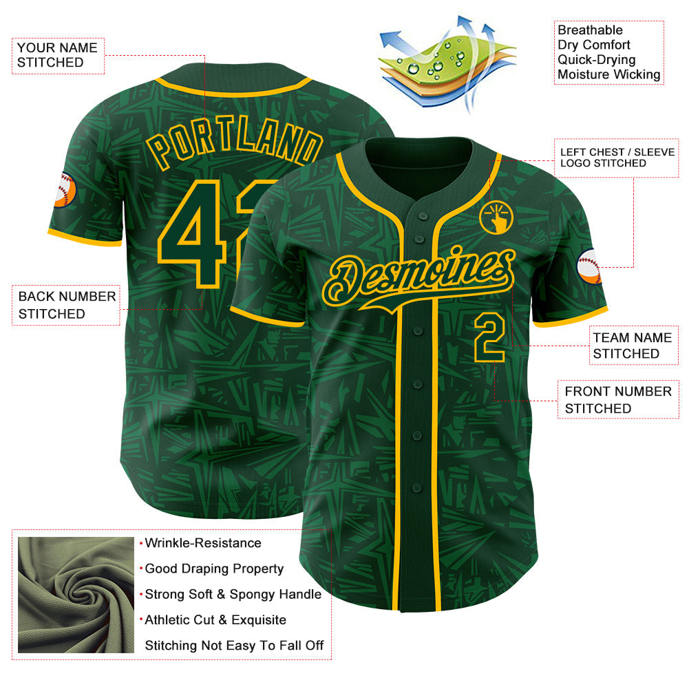 Custom Green-Gold Geometric Cyber Starburst Authentic Baseball Jersey