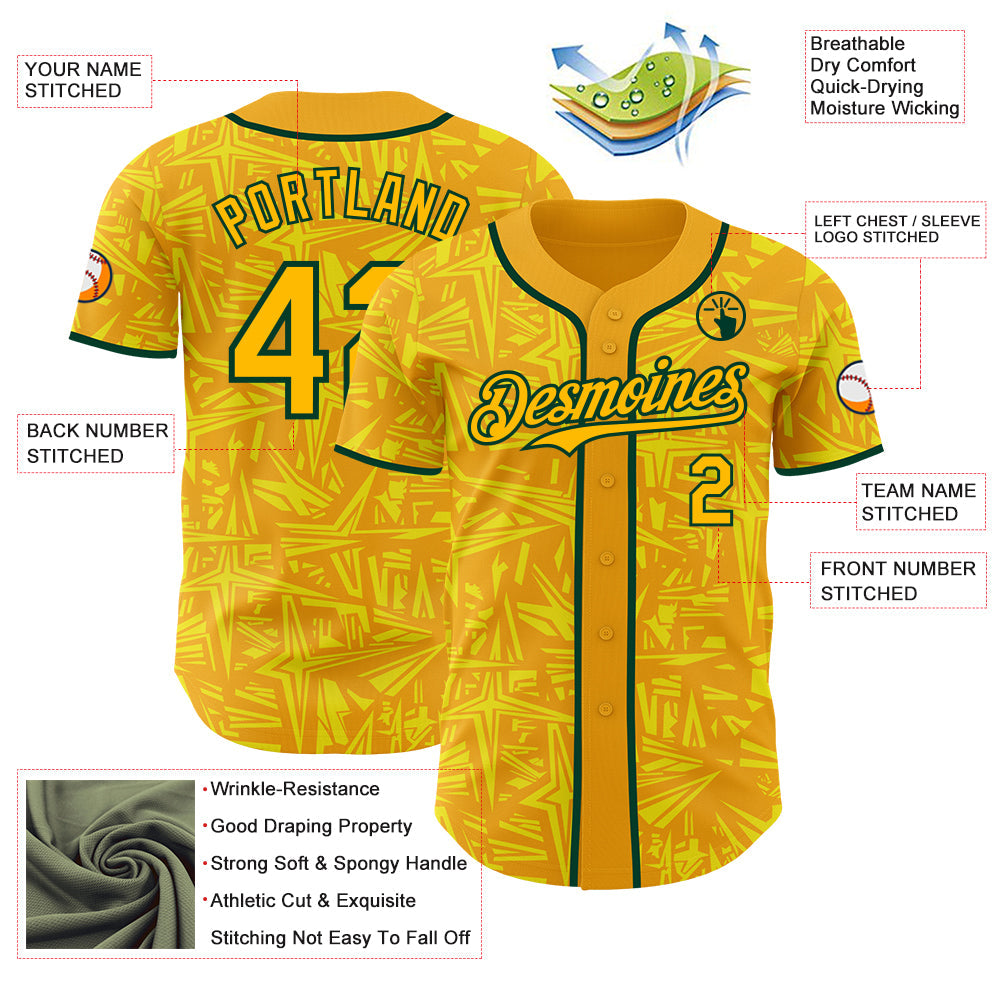 Custom Gold Light Yellow-Green Geometric Cyber Starburst Authentic Baseball Jersey