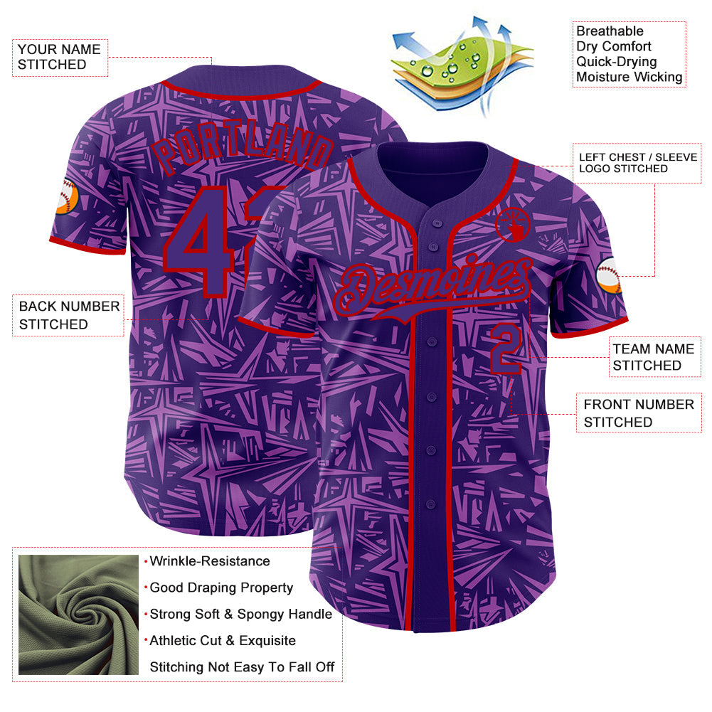 Custom Purple Medium Purple-Red Geometric Cyber Starburst Authentic Baseball Jersey