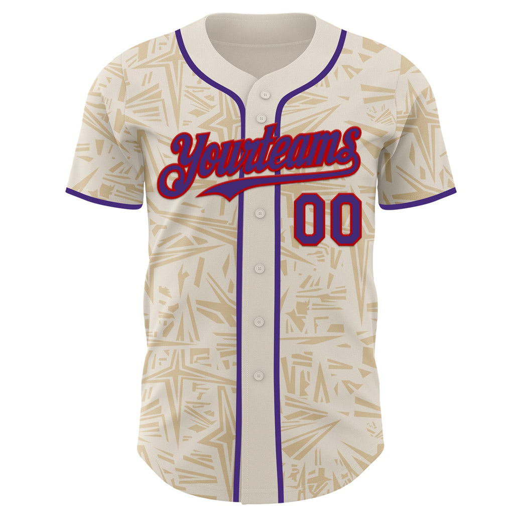 Custom Cream Purple-Red Geometric Cyber Starburst Authentic Baseball Jersey
