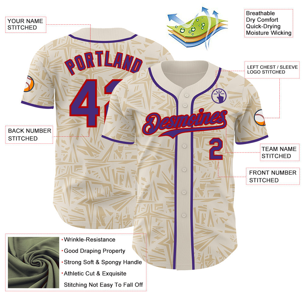 Custom Cream Purple-Red Geometric Cyber Starburst Authentic Baseball Jersey