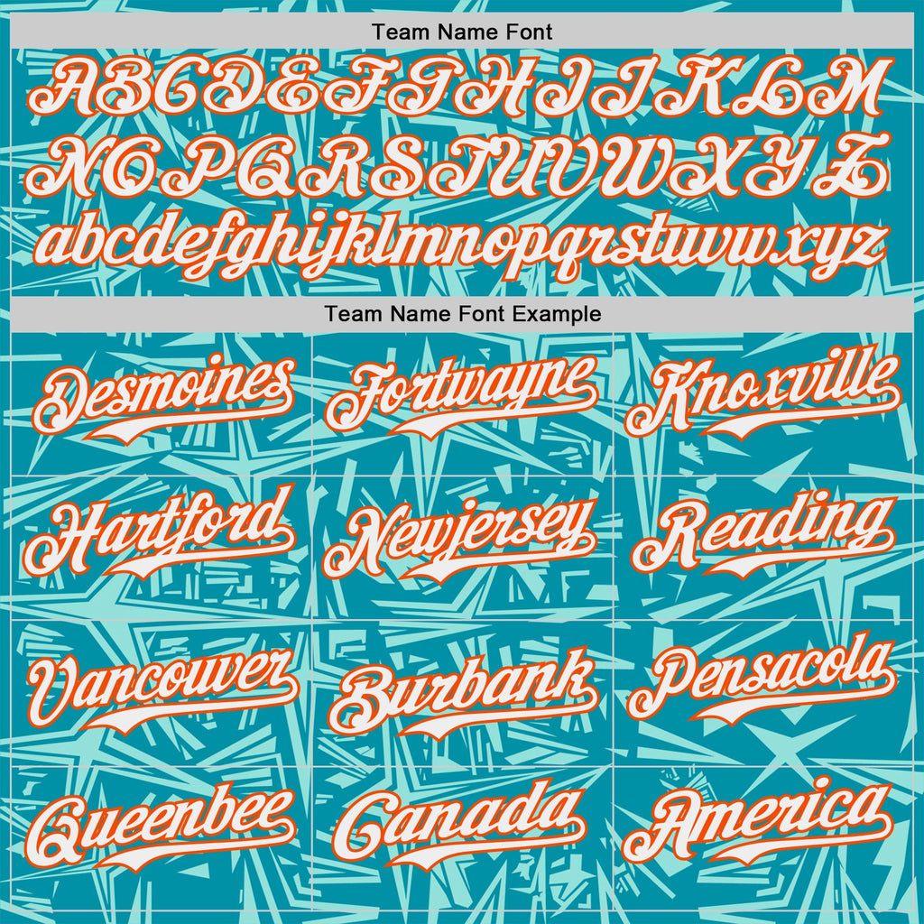 Custom Teal White Ice Blue-Orange Geometric Cyber Starburst Authentic Baseball Jersey