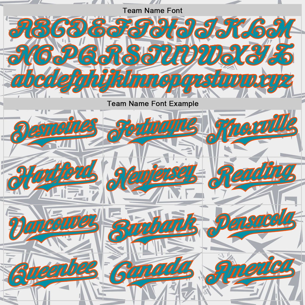 Custom White Teal Gray-Orange Geometric Cyber Starburst Authentic Baseball Jersey