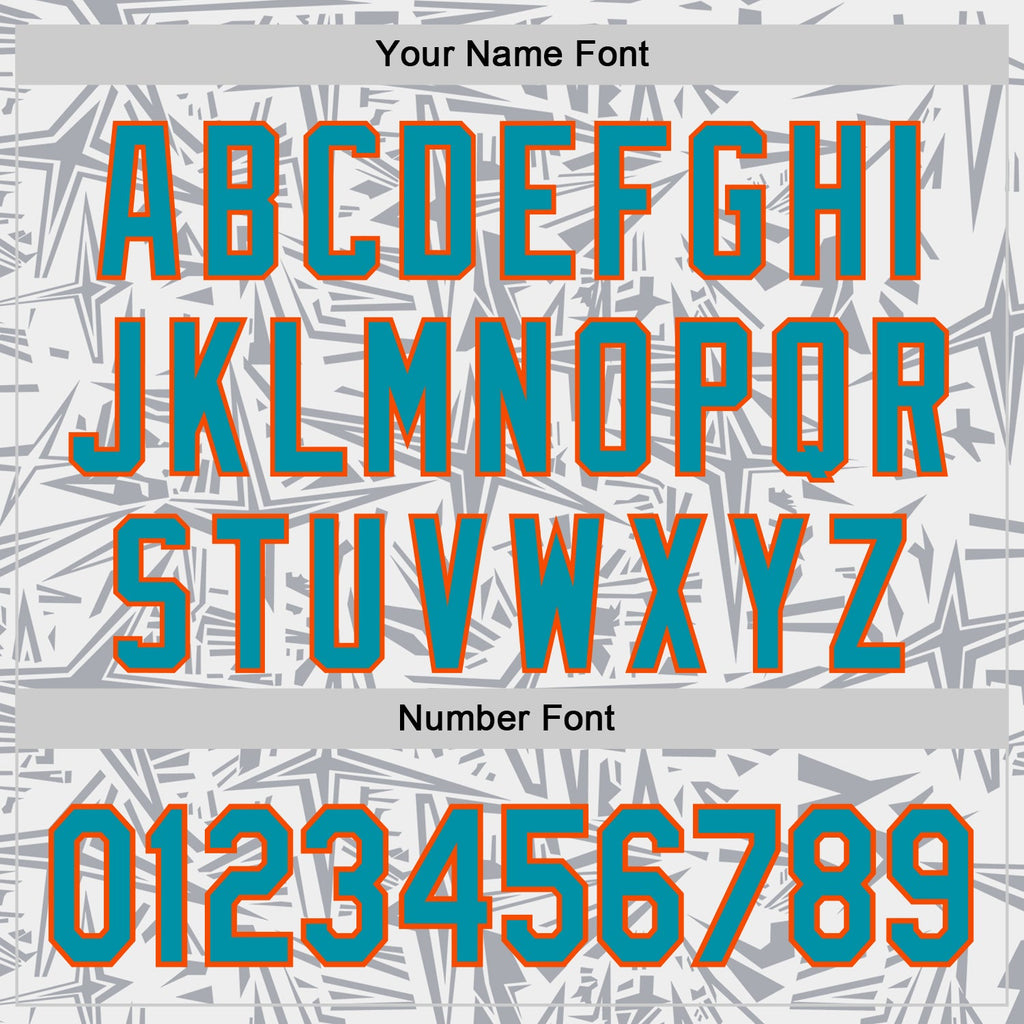Custom White Teal Gray-Orange Geometric Cyber Starburst Authentic Baseball Jersey