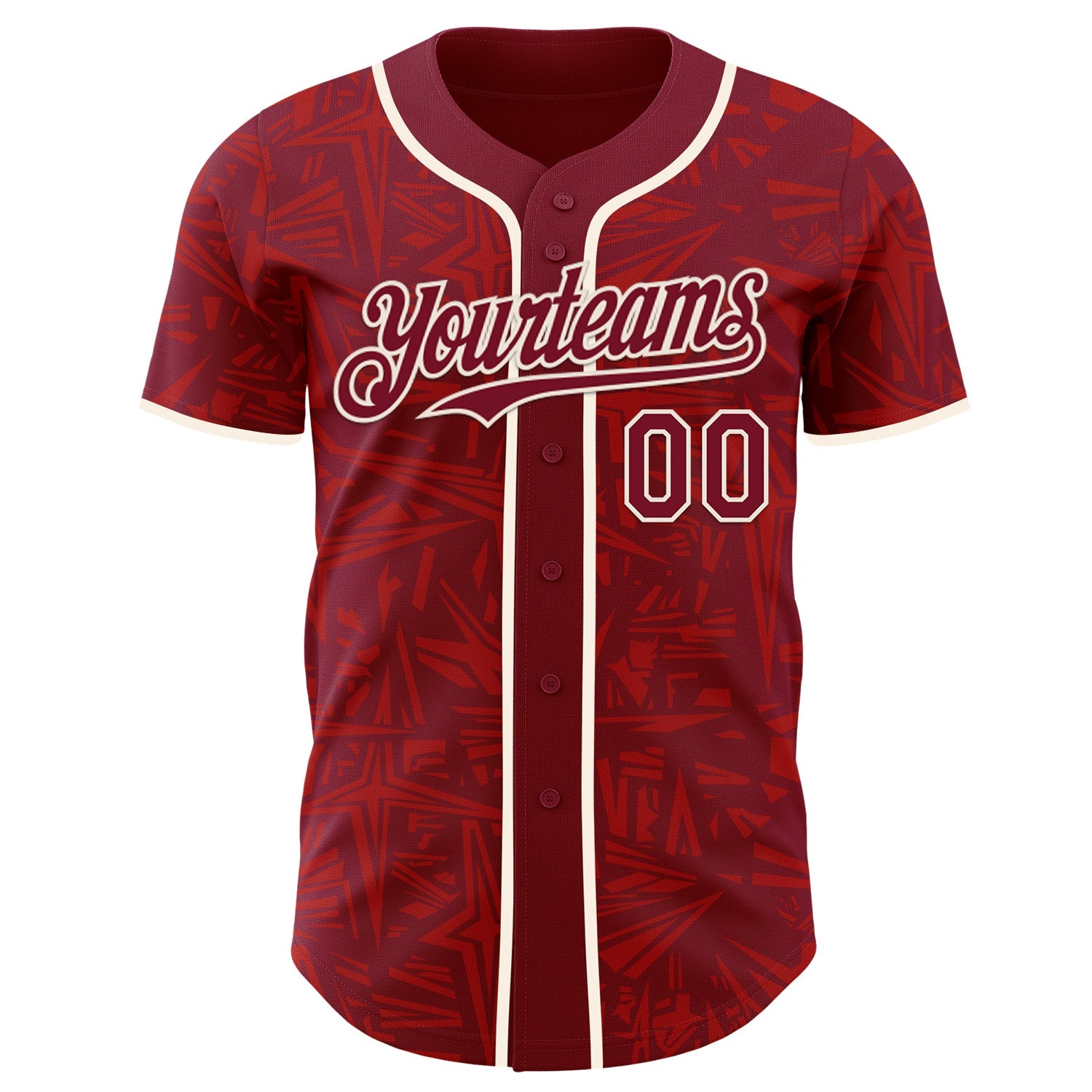 Custom Crimson-Cream Geometric Cyber Starburst Authentic Baseball Jersey