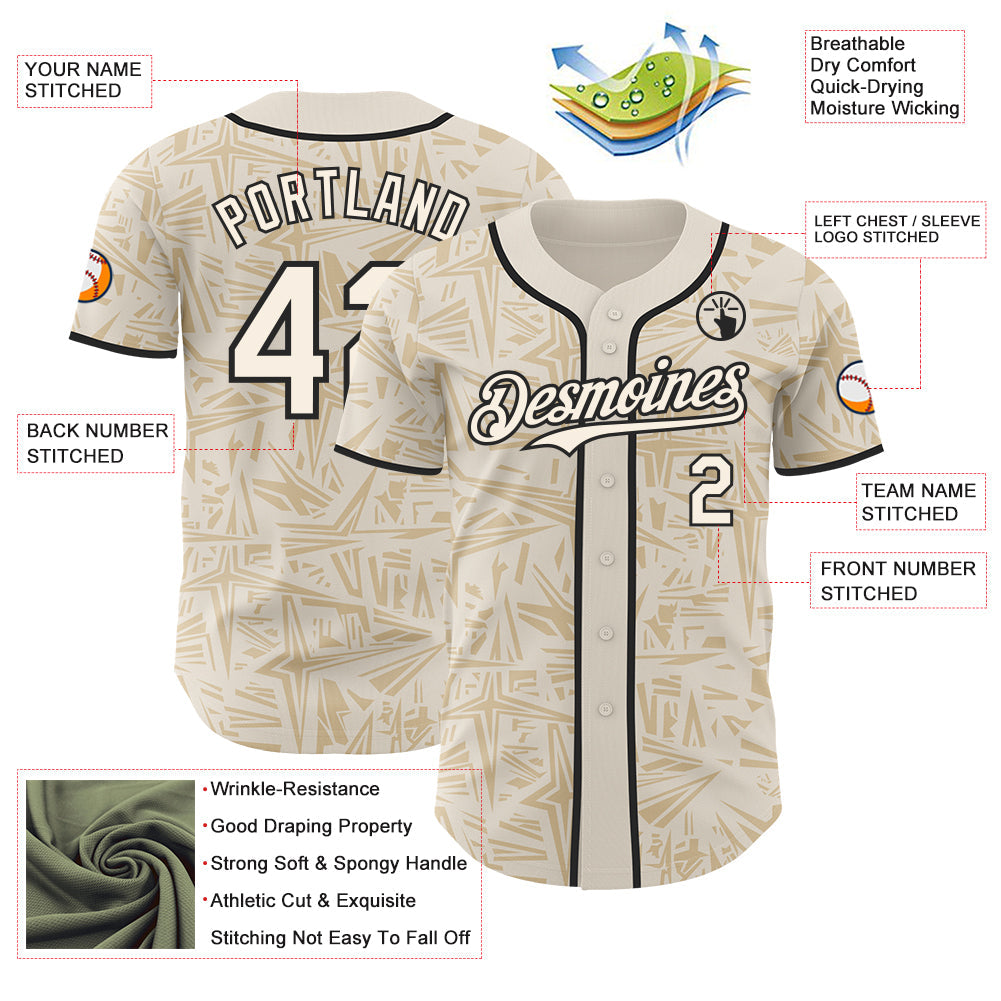 Custom Cream-Black Geometric Cyber Starburst Authentic Baseball Jersey