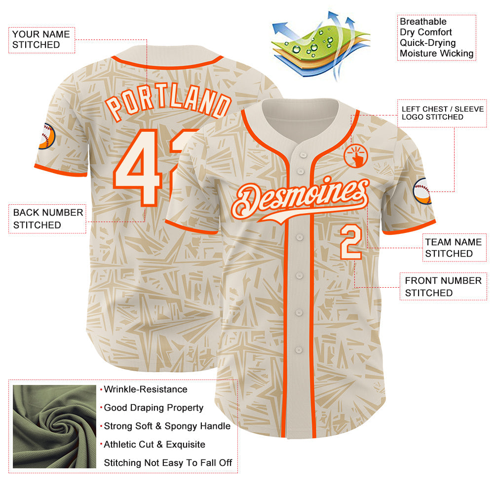 Custom Cream-Orange Geometric Cyber Starburst Authentic Baseball Jersey