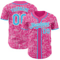 Custom Pink Sky Blue Light Pink-White Geometric Cyber Starburst Authentic Baseball Jersey