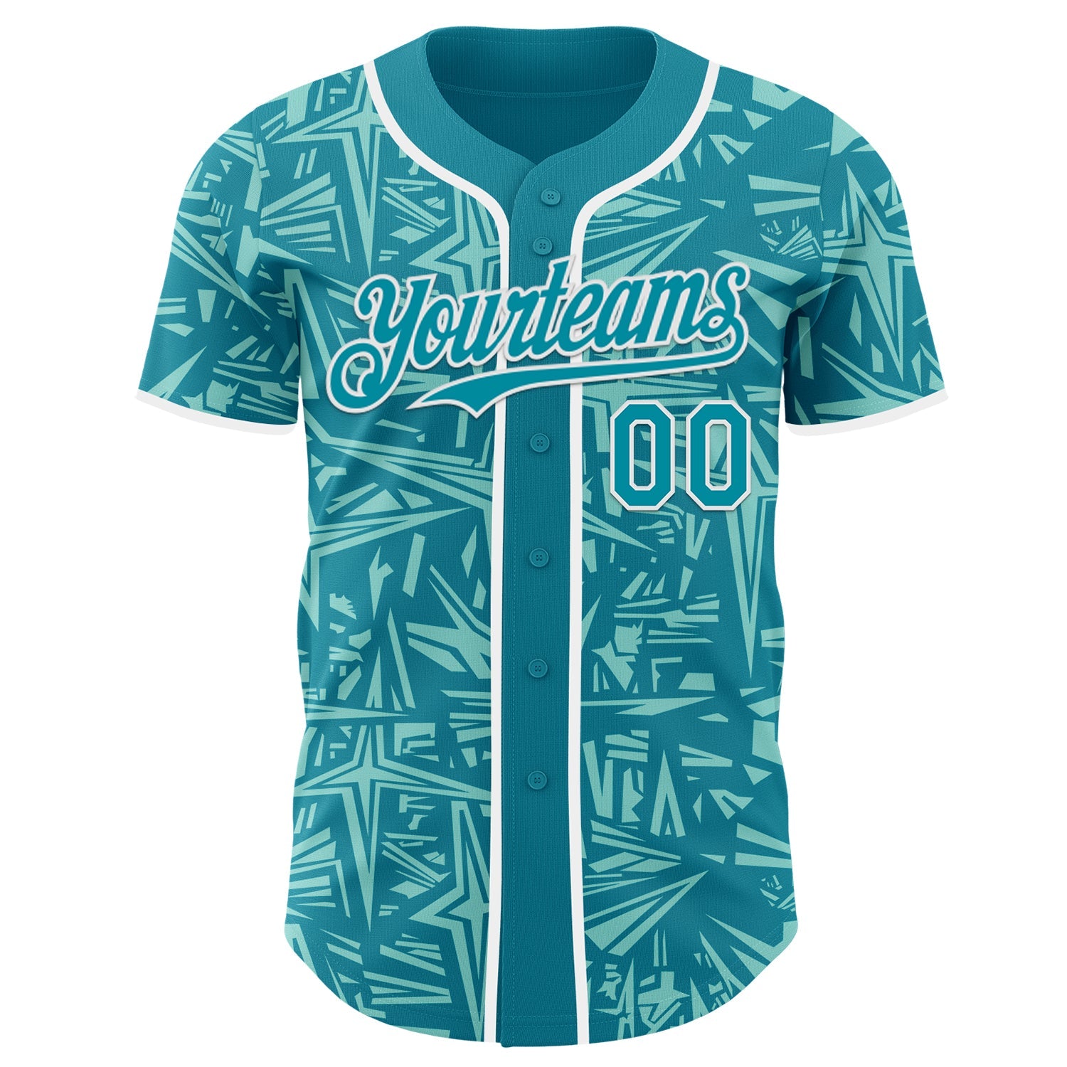 Custom Teal Ice Blue-White Geometric Cyber Starburst Authentic Baseball Jersey