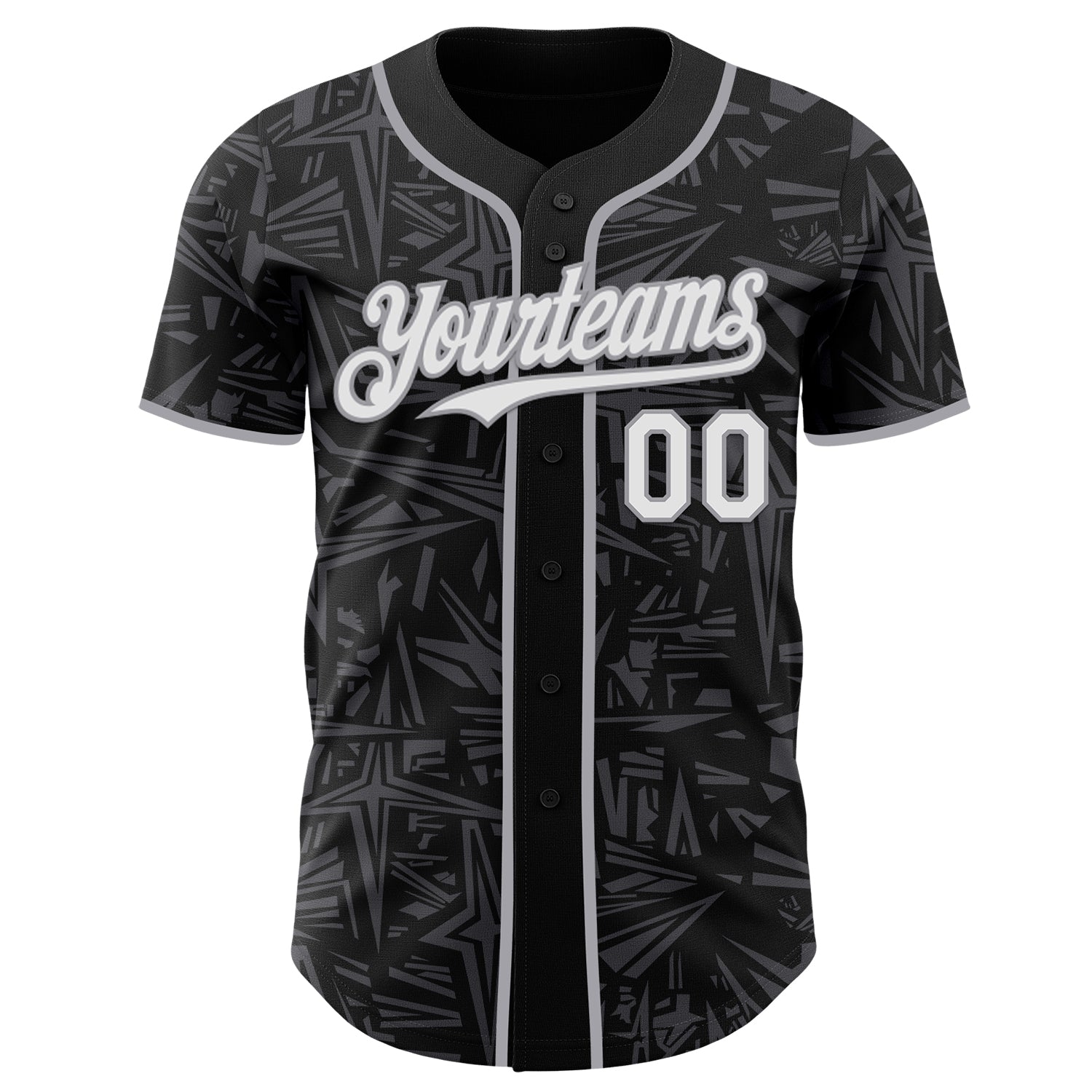 Custom Black White Steel Gray-Gray Geometric Cyber Starburst Authentic Baseball Jersey