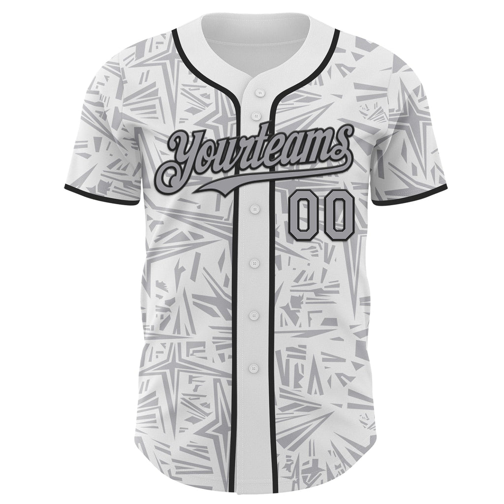 Custom White Gray-Black Geometric Cyber Starburst Authentic Baseball Jersey