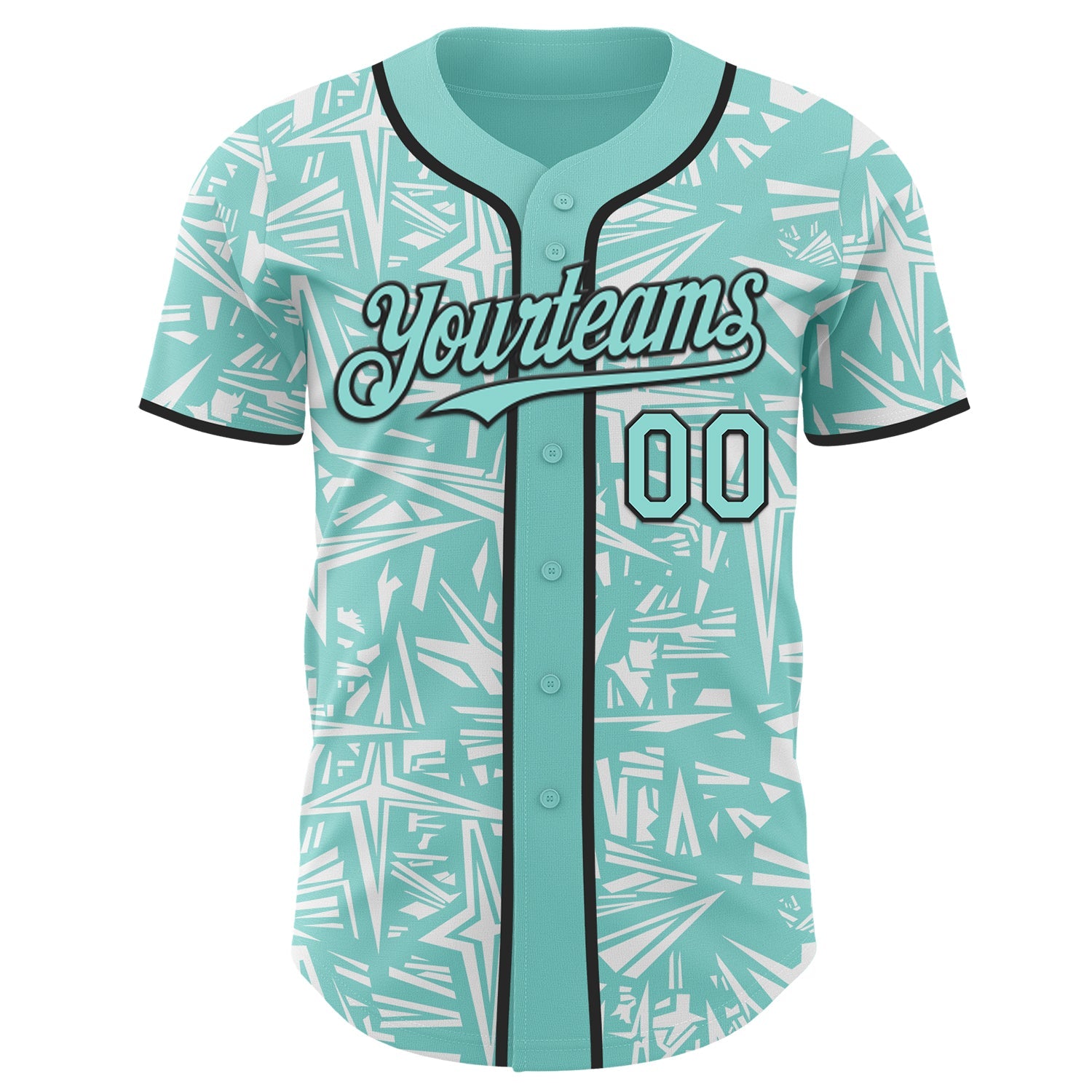 Custom Ice Blue White-Black Geometric Cyber Starburst Authentic Baseball Jersey