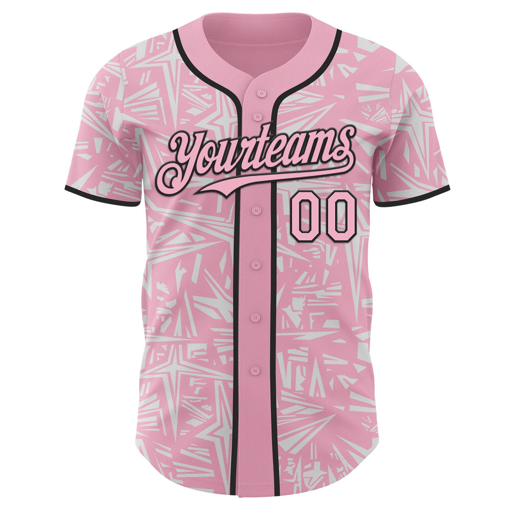 Custom Light Pink White-Black Geometric Cyber Starburst Authentic Baseball Jersey