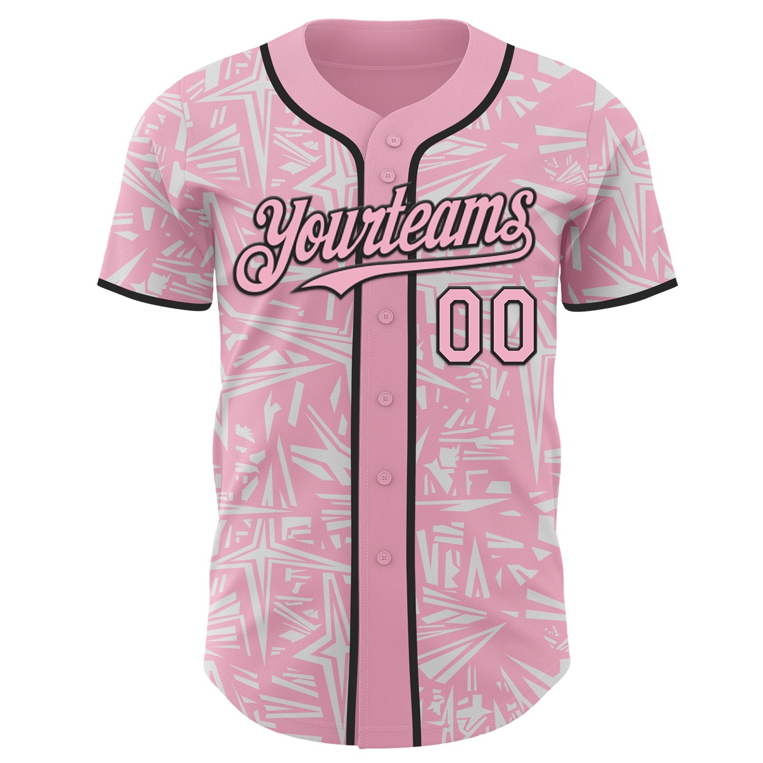 Custom Light Pink White-Black Geometric Cyber Starburst Authentic Baseball Jersey