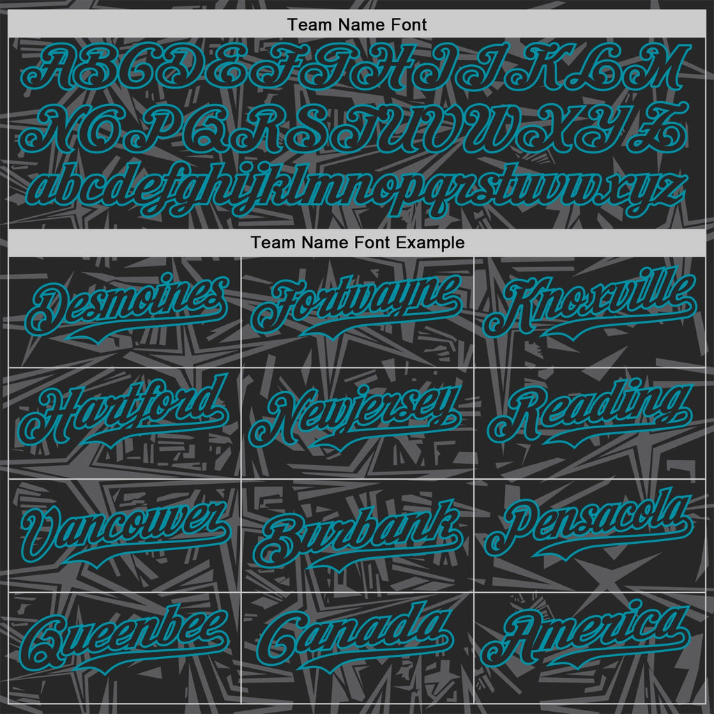 Custom Black Steel Gray-Teal Geometric Cyber Starburst Authentic Baseball Jersey