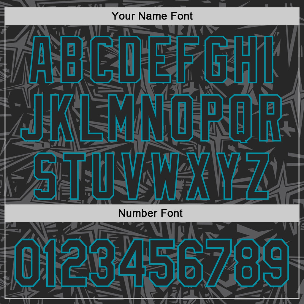 Custom Black Steel Gray-Teal Geometric Cyber Starburst Authentic Baseball Jersey