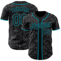 Custom Black Steel Gray-Teal Geometric Cyber Starburst Authentic Baseball Jersey