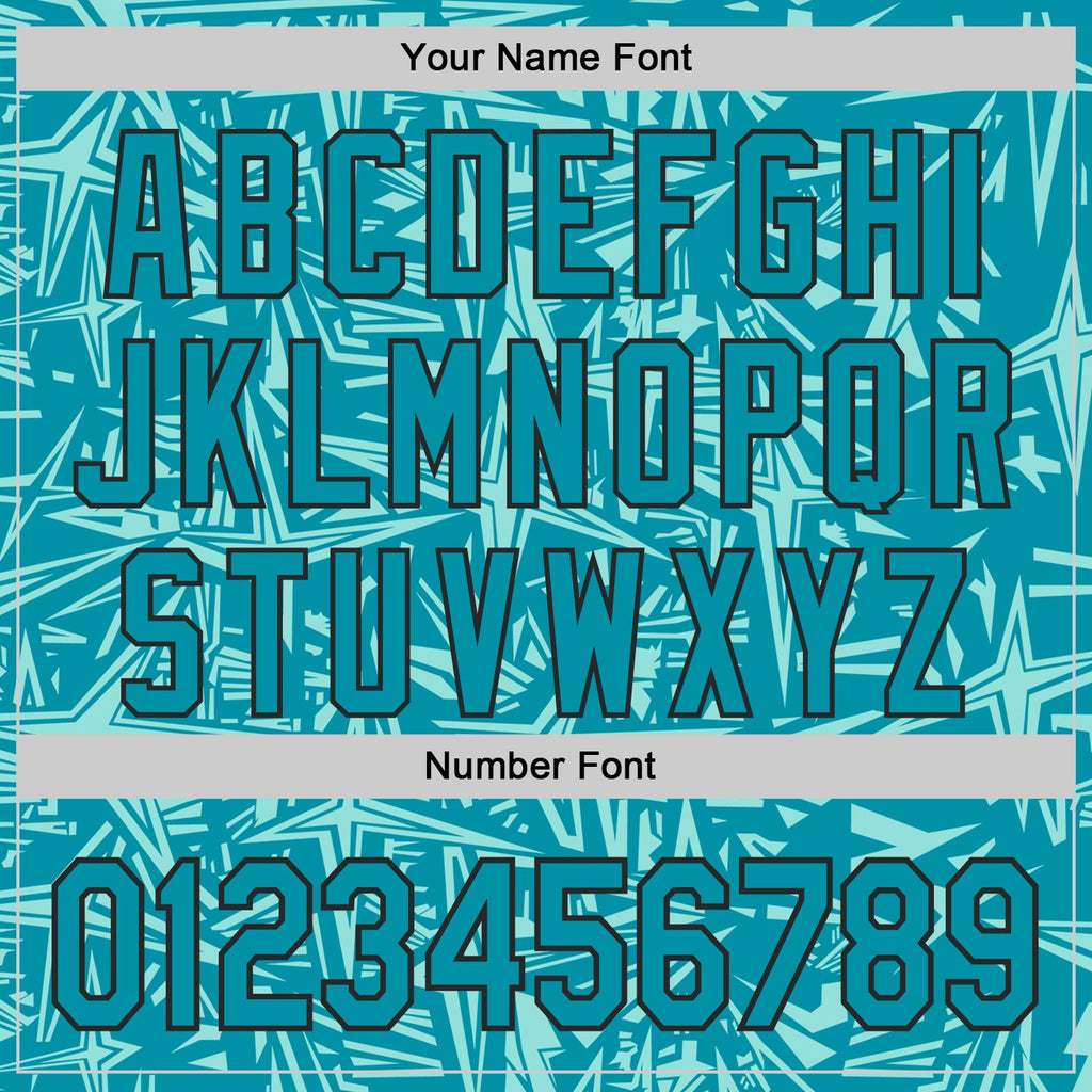 Custom Teal Ice Blue-Black Geometric Cyber Starburst Authentic Baseball Jersey