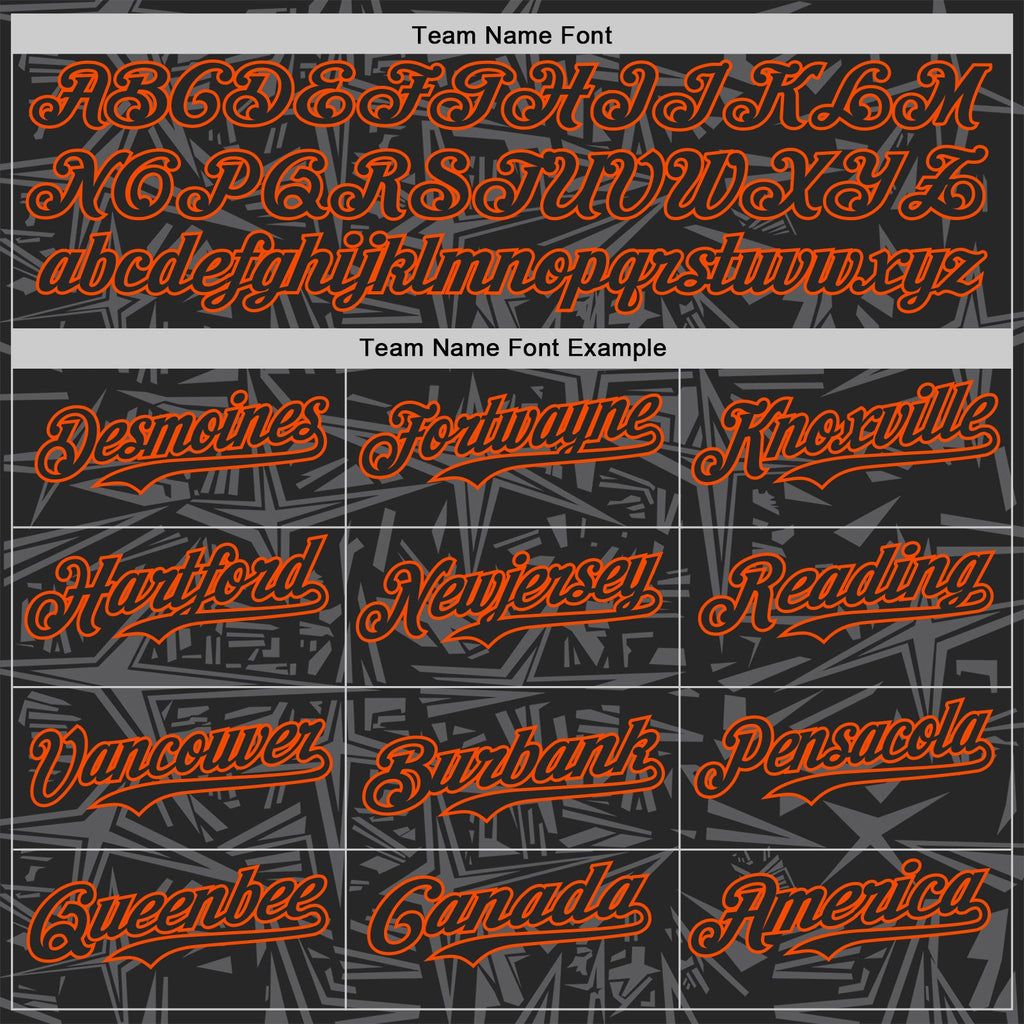 Custom Black Steel Gray-Orange Geometric Cyber Starburst Authentic Baseball Jersey