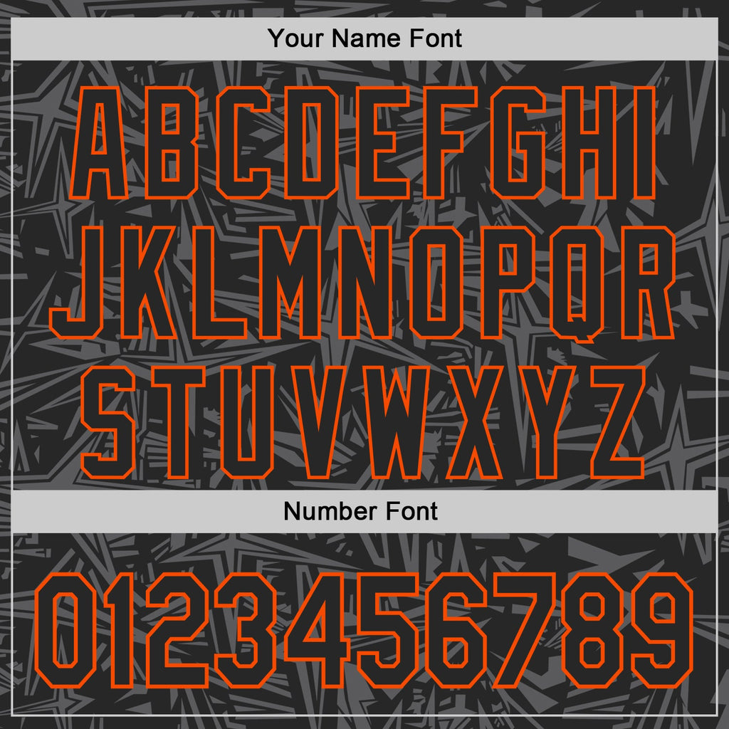 Custom Black Steel Gray-Orange Geometric Cyber Starburst Authentic Baseball Jersey