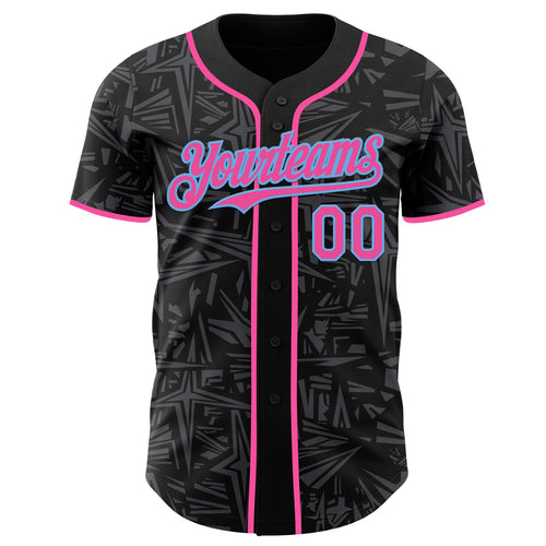 Custom Black Pink Steel Gray-Sky Blue Geometric Cyber Starburst Authentic Baseball Jersey
