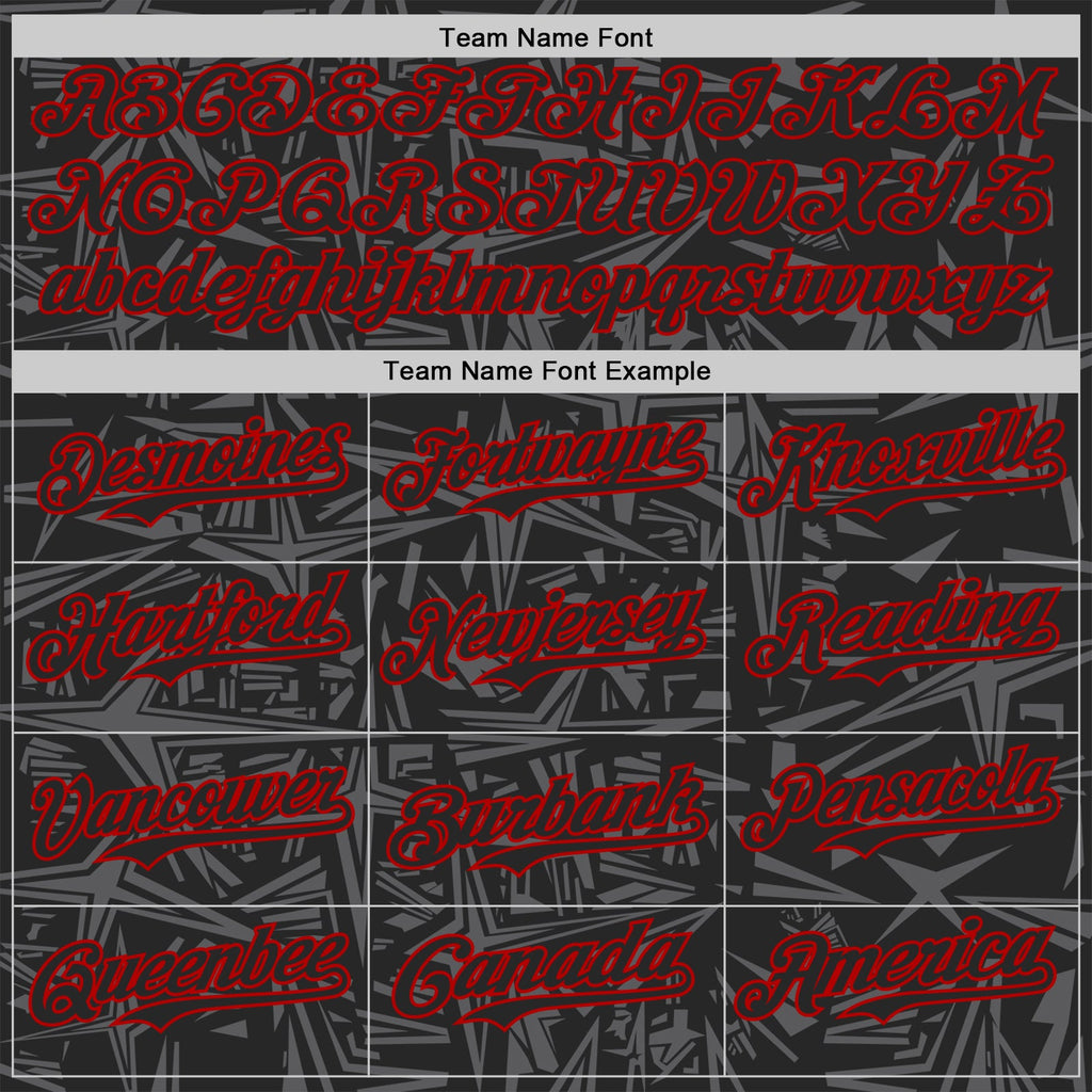 Custom Black Steel Gray-Red Geometric Cyber Starburst Authentic Baseball Jersey