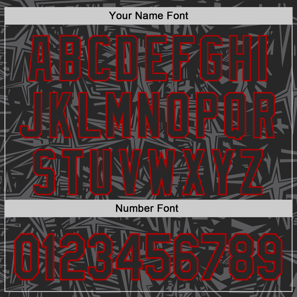 Custom Black Steel Gray-Red Geometric Cyber Starburst Authentic Baseball Jersey