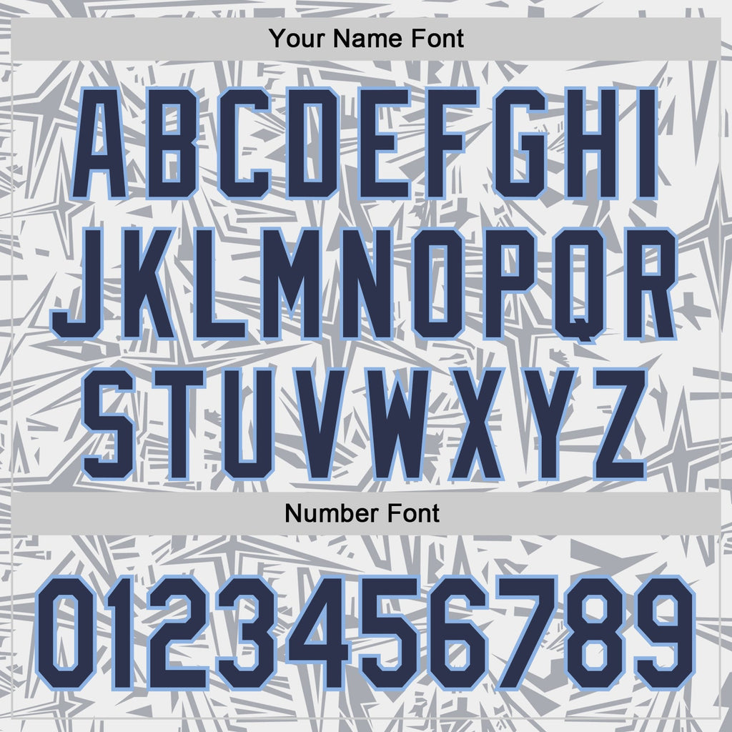 Custom White Navy Gray-Light Blue Geometric Cyber Starburst Authentic Baseball Jersey