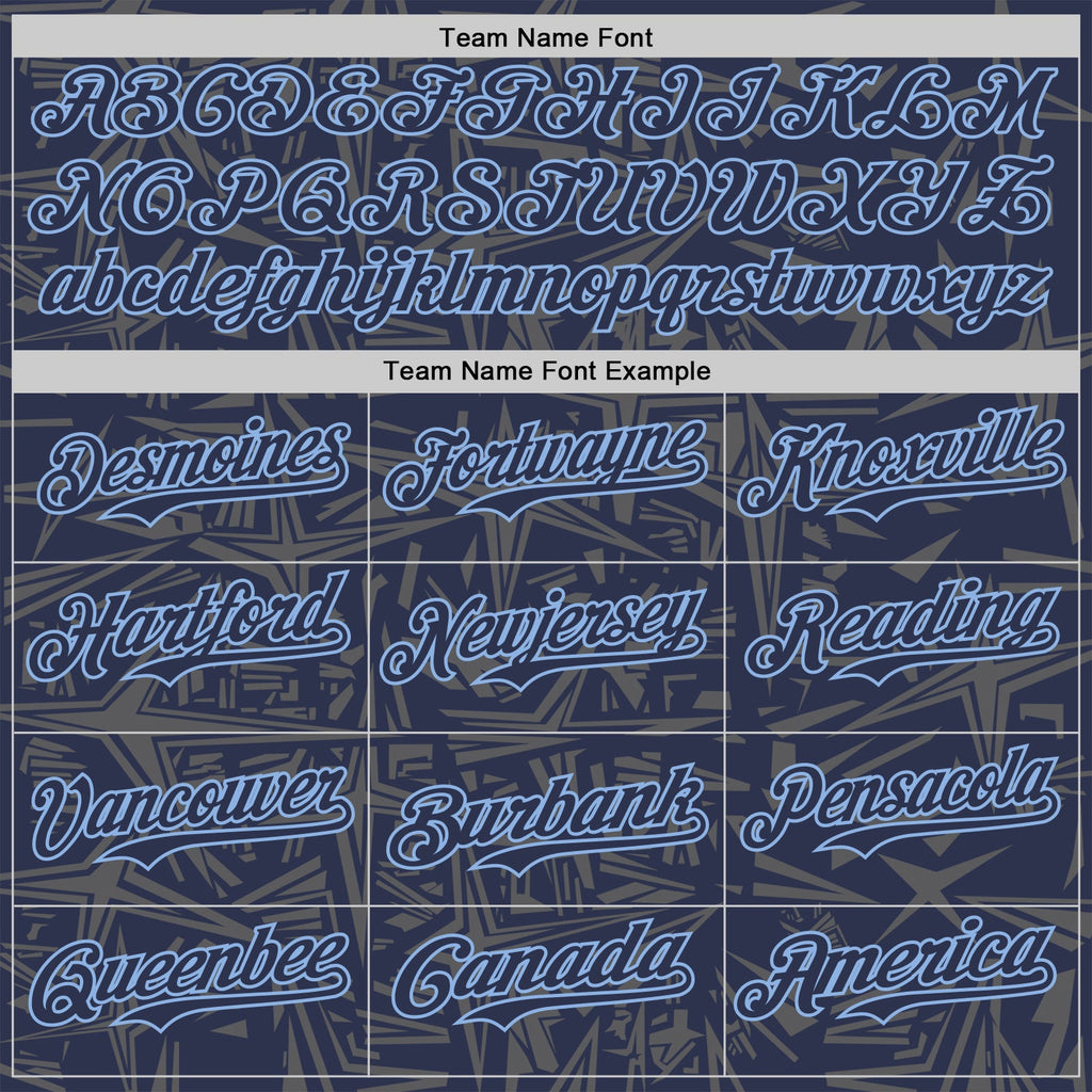 Custom Navy Steel Gray-Light Blue Geometric Cyber Starburst Authentic Baseball Jersey