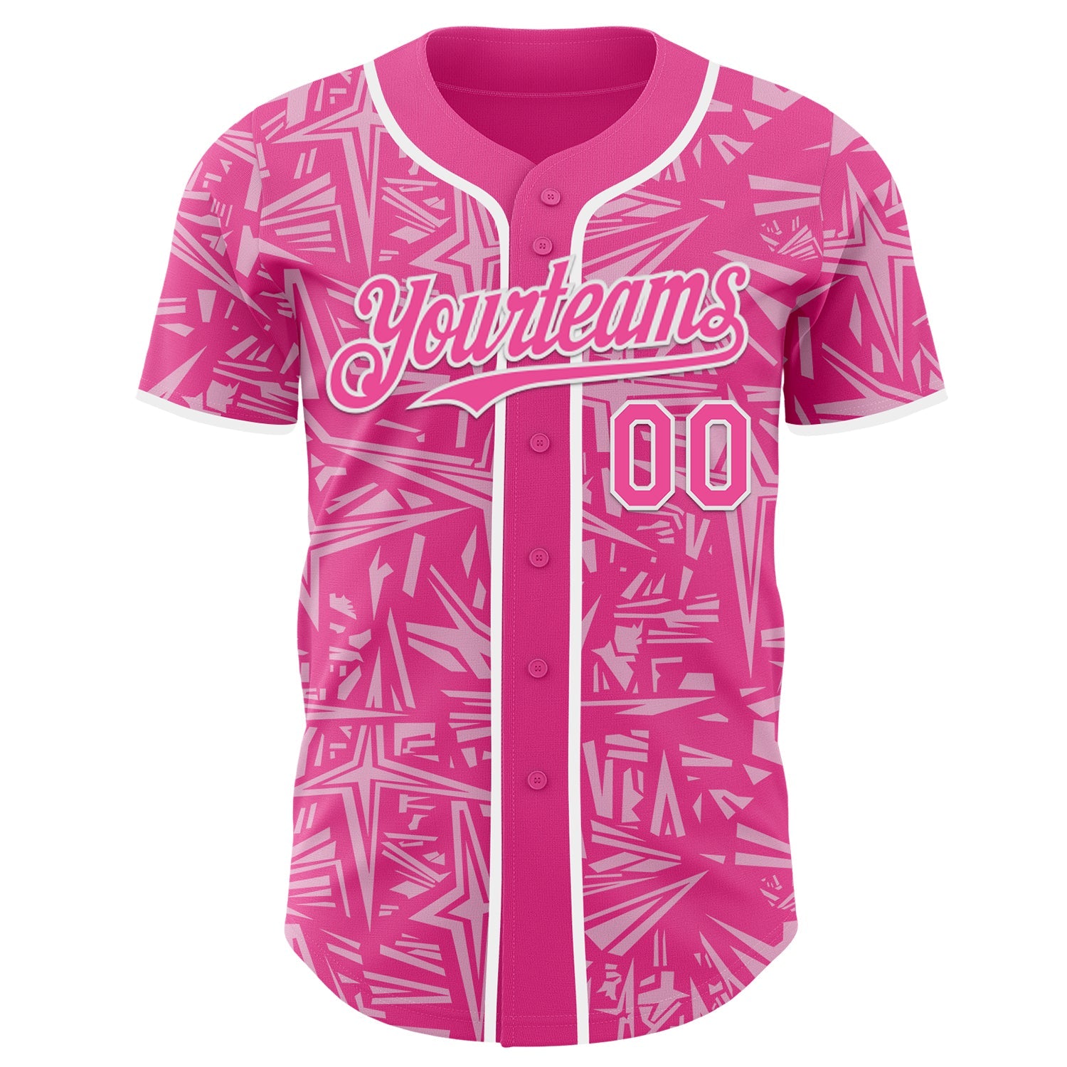 Custom Pink Light Pink-White Geometric Cyber Starburst Authentic Baseball Jersey