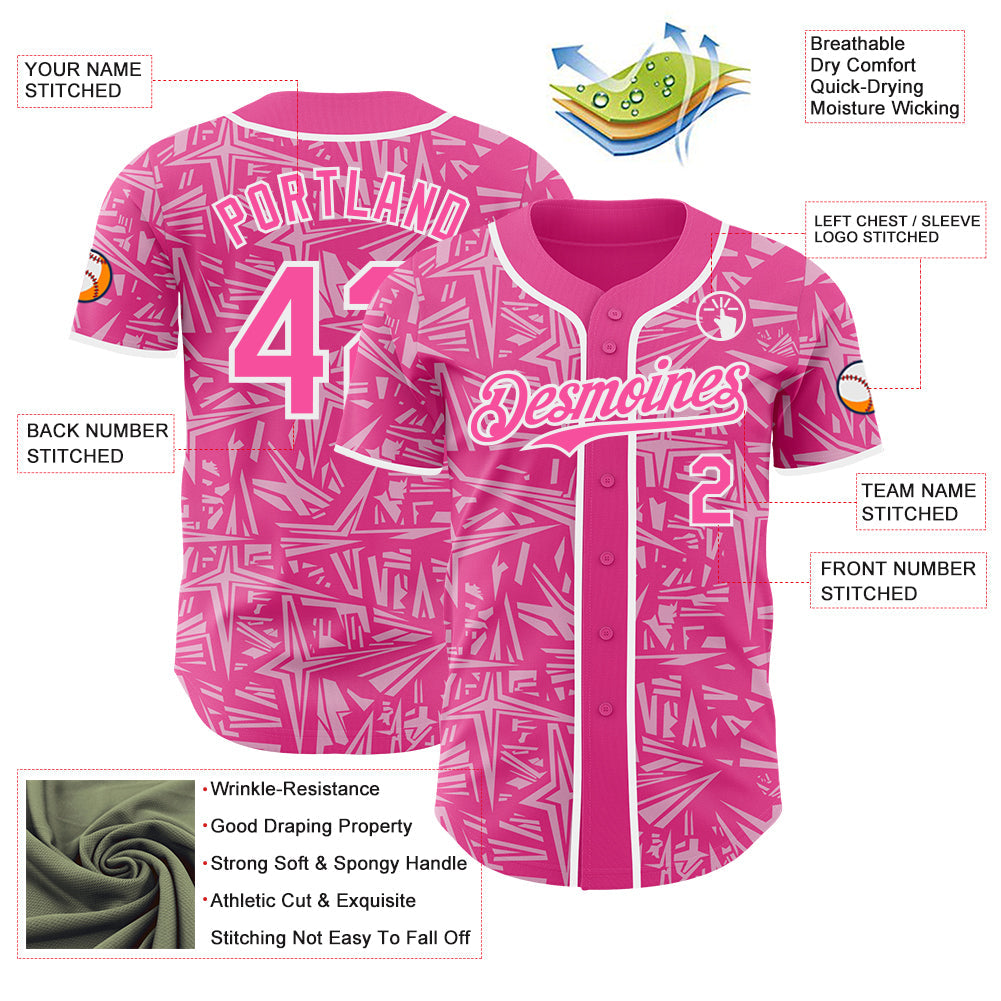 Custom Pink Light Pink-White Geometric Cyber Starburst Authentic Baseball Jersey
