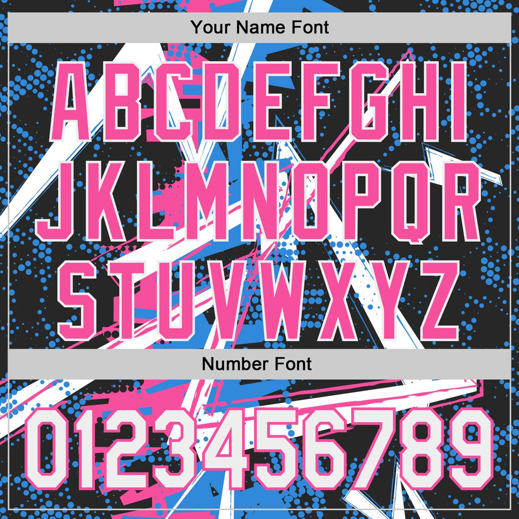 Custom Black White Electric Blue-Pink Geometric Shards Dot Grid Authentic Baseball Jersey