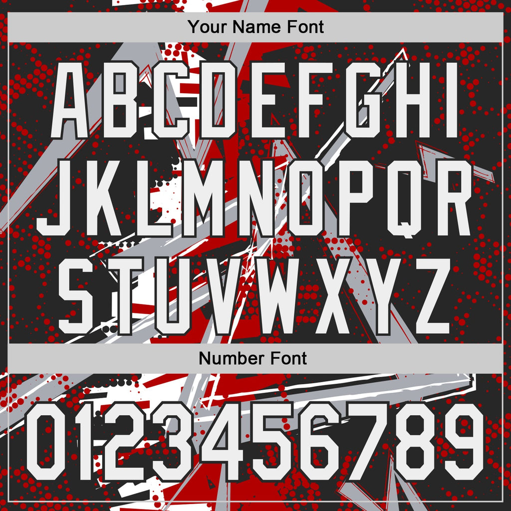 Custom Black White Red-Gray Geometric Shards Dot Grid Authentic Baseball Jersey