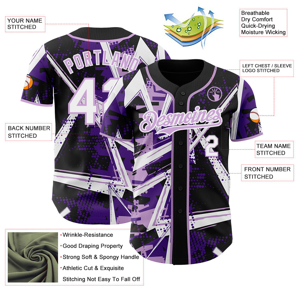 Custom Black White-Light Purple Geometric Shards Dot Grid Authentic Baseball Jersey