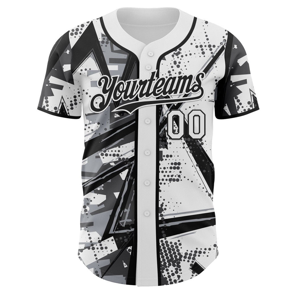 Custom White Gray-Black Geometric Shards Dot Grid Authentic Baseball Jersey
