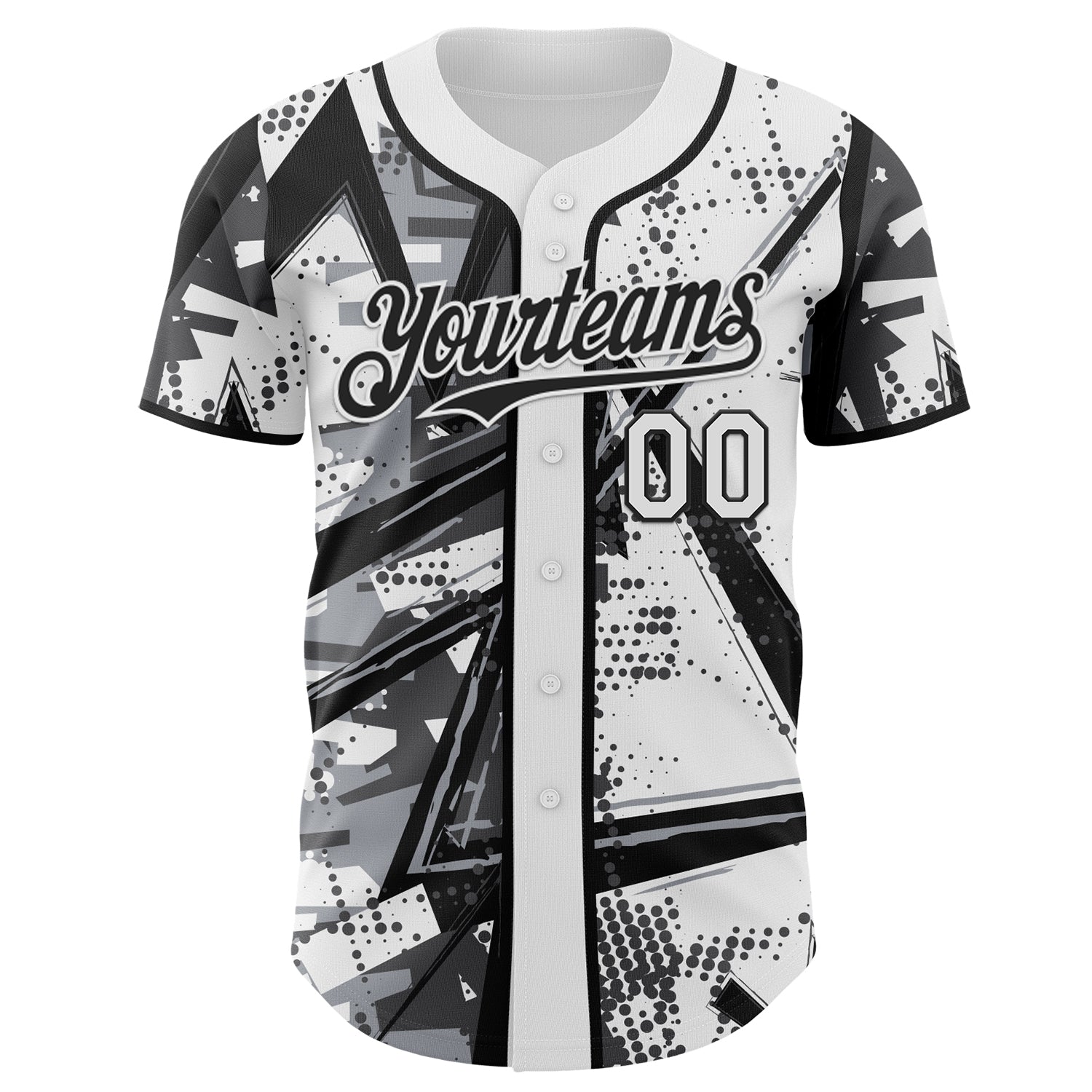 Custom White Gray-Black Geometric Shards Dot Grid Authentic Baseball Jersey