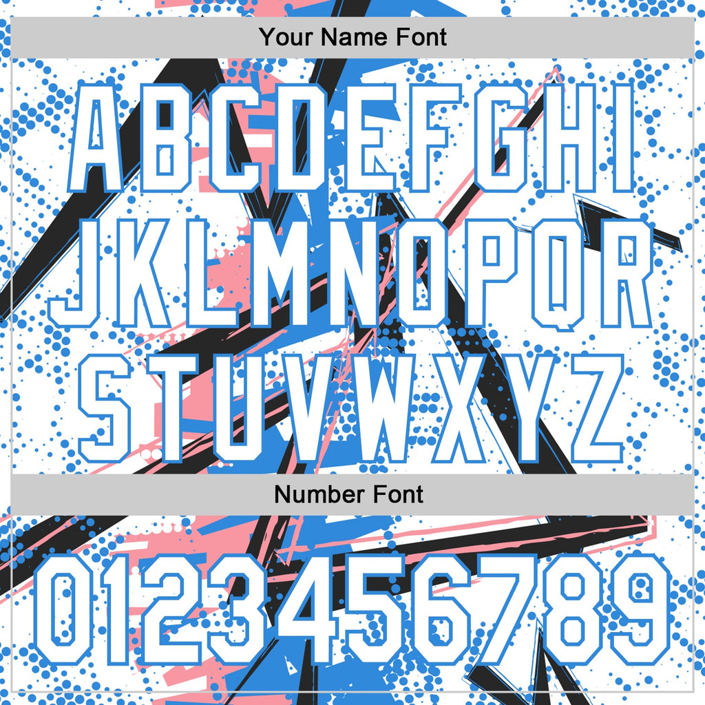 Custom White Medium Pink-Electric Blue Geometric Shards Dot Grid Authentic Baseball Jersey