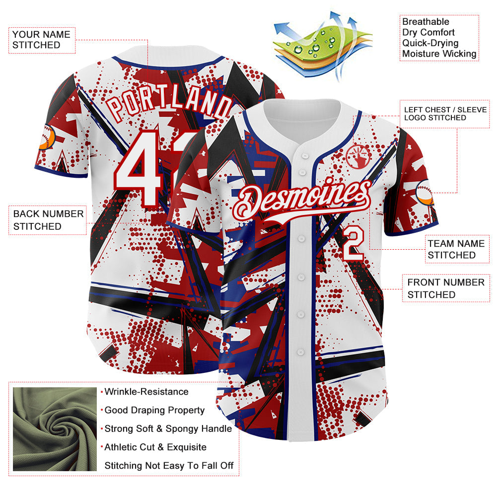 Custom White Black Red-Royal Geometric Shards Dot Grid Authentic Baseball Jersey