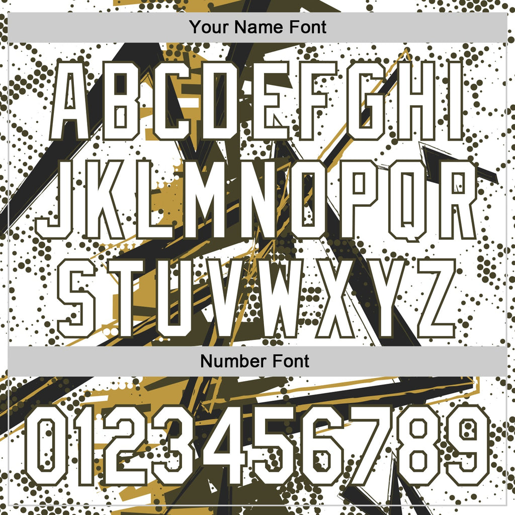 Custom White Black Olive-Old Gold Geometric Shards Dot Grid Authentic Baseball Jersey